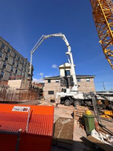 Concrete pump truck on site